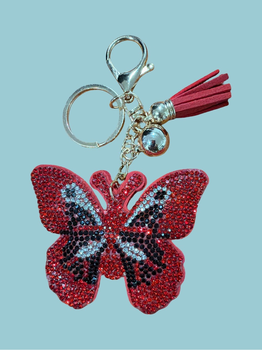 Red Crystal Butterfly Keychain with Tassel